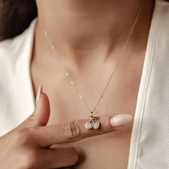 Filigrane Ketten | Hey Happiness Funkelnde Kirsche Anhänger Kette aus 585 Gold