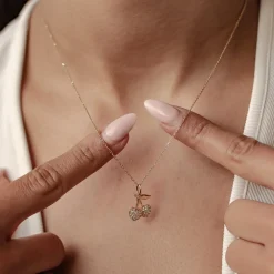 Filigrane Ketten | Hey Happiness Funkelnde Kirsche Anhänger Kette aus 585 Gold