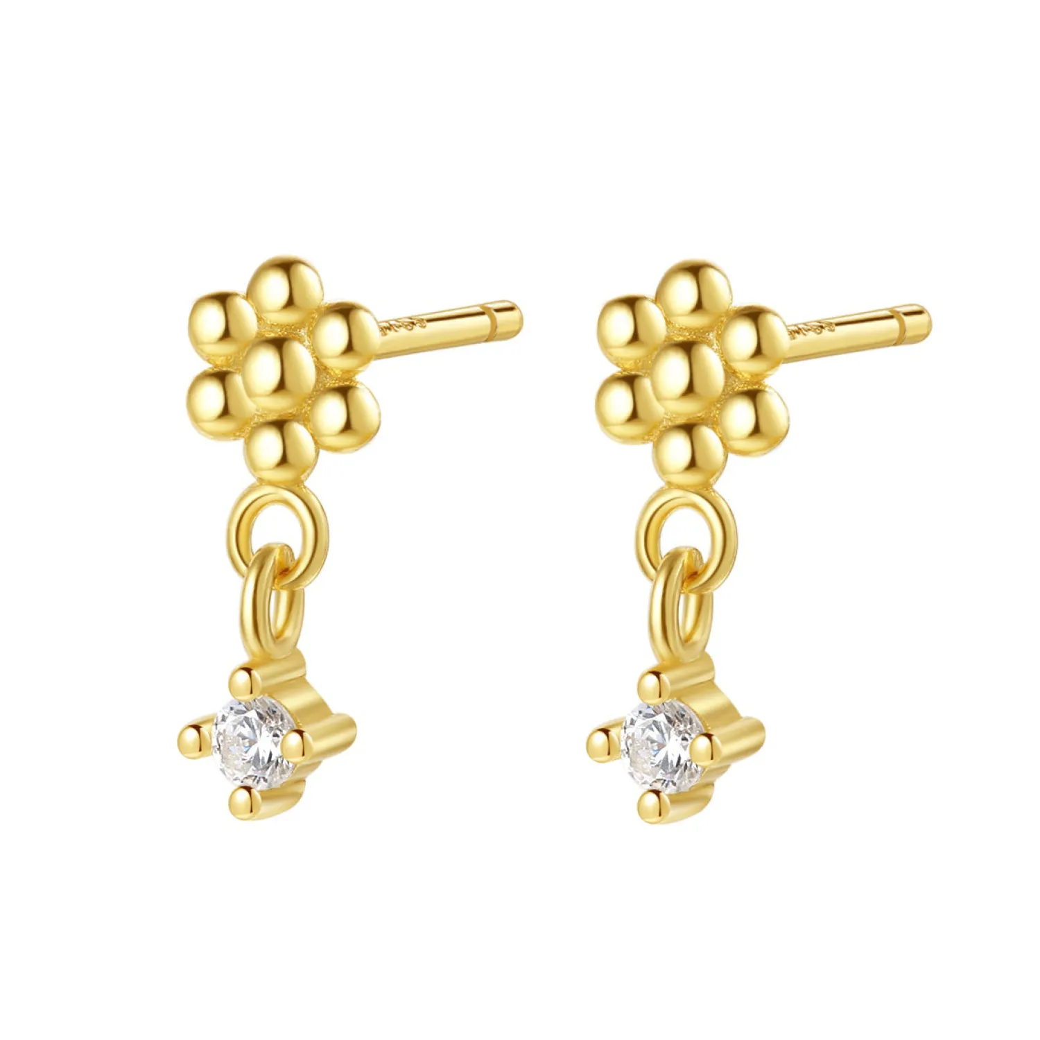 Ohrstecker | Hey Happiness Gänseblümchen Dangle Ohrstecker aus Sterlingsilber in Gold