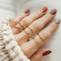 Schlichte Ringe | Hey Happiness Halo Kügelchen Ring Set Sterlingsilber in Gold