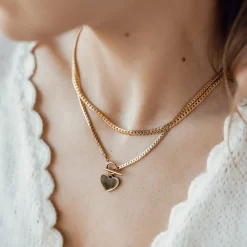Statement Ketten | Hey Happiness Herz Kette mit T-Steg in farbe Gold