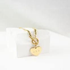 Statement Ketten | Hey Happiness Herz Kette mit T-Steg in farbe Gold