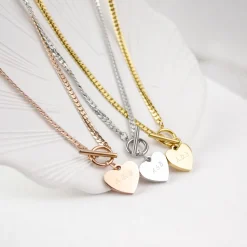 Statement Ketten | Hey Happiness Herz Kette mit T-Steg in farbe Gold