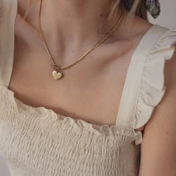 Statement Ketten | Hey Happiness Herz Kette mit T-Steg in farbe Gold