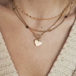 Statement Ketten | Hey Happiness Herz Kette mit T-Steg in farbe Gold