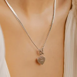 Statement Ketten | Hey Happiness Herz Kette mit T-Steg in Silberfarbe Silver