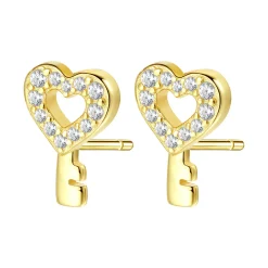 Ohrstecker | Hey Happiness Herz Schlüssel Ohrstecker Sterlingsilber in Gold