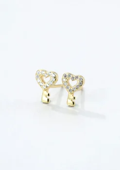 Ohrstecker | Hey Happiness Herz Schlüssel Ohrstecker Sterlingsilber in Gold