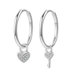 Creolen | Hey Happiness Herz und Schlüssel Charm Creolen aus Sterlingsilber Silver