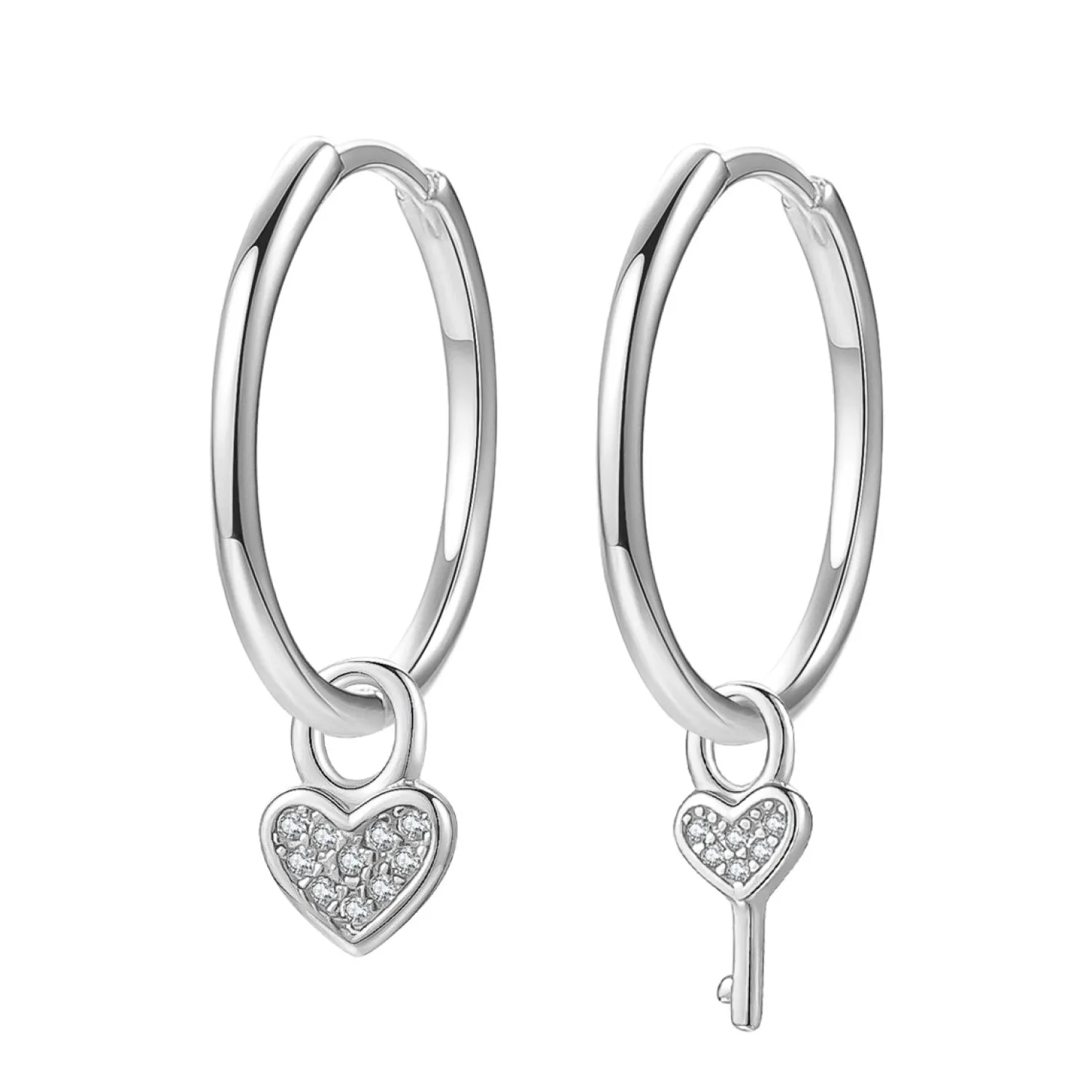Creolen | Hey Happiness Herz und Schlüssel Charm Creolen aus Sterlingsilber Silver