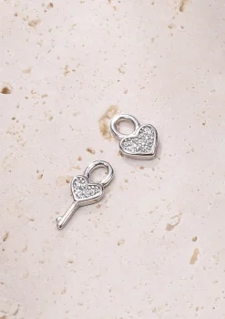 Creolen | Hey Happiness Herz und Schlüssel Charm Creolen aus Sterlingsilber Silver