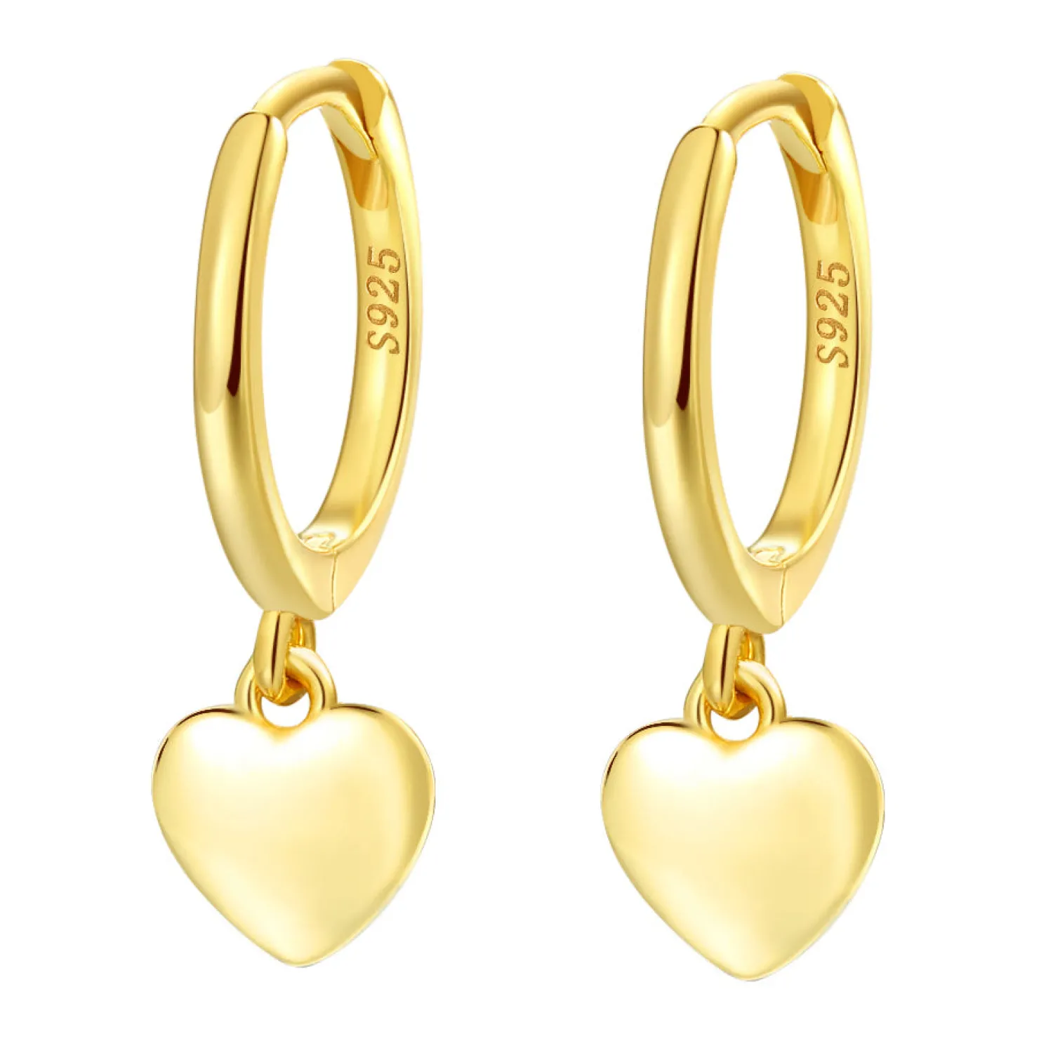 Huggie Ohrringe | Hey Happiness Huggie Creolen mit Herz Anhänger aus Sterlingsilber mit Goldüberzug