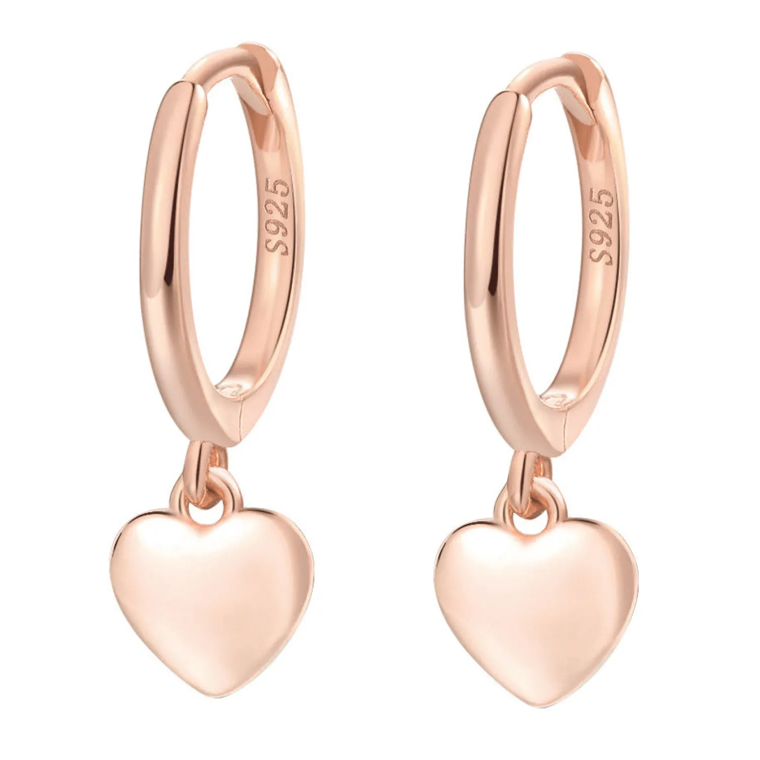 Huggie Ohrringe | Hey Happiness Huggie Creolen mit Herz Anhänger aus Sterlingsilber mit Goldüberzug