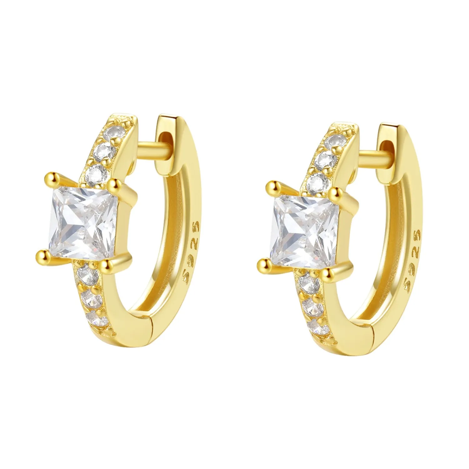 Huggie Ohrringe | Hey Happiness Huggie Ohrringe mit Quadratischen Steinen Sterlingsilber in Gold