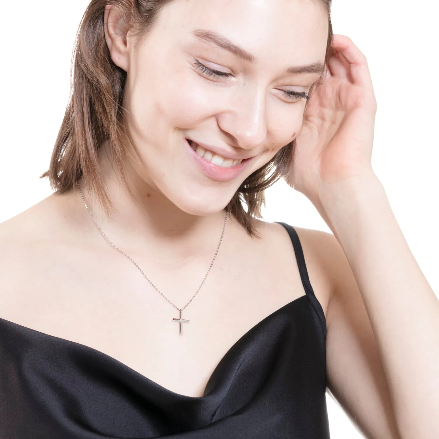 Filigrane Ketten | Hey Happiness Kette mit Kreuz Anhänger in Silberfarbe Silver