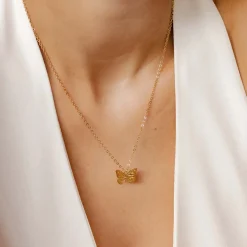 Filigrane Ketten | Hey Happiness Kette mit Schmetterling Anhänger Sterlingsilber in Gold