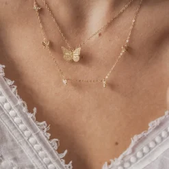 Filigrane Ketten | Hey Happiness Kette mit Schmetterling Anhänger Sterlingsilber in Gold