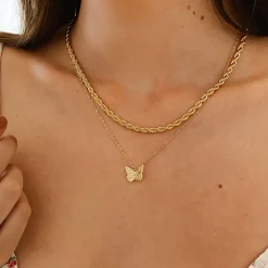 Filigrane Ketten | Hey Happiness Kette mit Schmetterling Anhänger Sterlingsilber in Gold