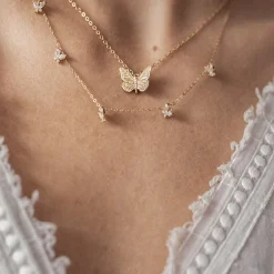 Filigrane Ketten | Hey Happiness Kette mit Schmetterling Anhänger Sterlingsilber in Gold
