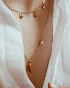 Filigrane Ketten | Hey Happiness Kette mit Stern und Mond Anhängern in farbe Gold