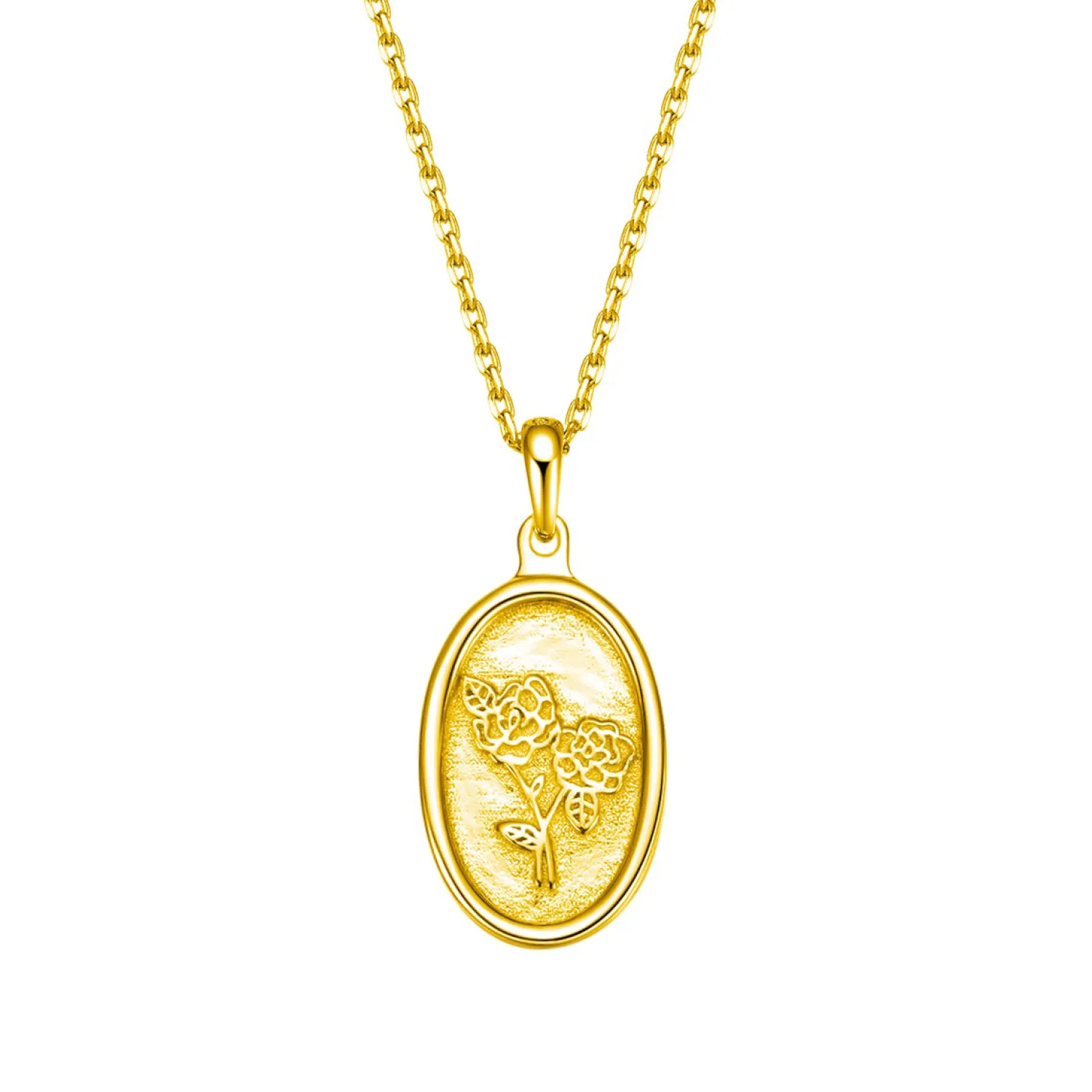 Filigrane Ketten | Hey Happiness Kette Ovaler Rose Anhänger Sterlingsilber in Gold