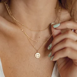 Filigrane Ketten | Hey Happiness Kette Smiley Gesicht Anhänger Sterlingsilber in Gold