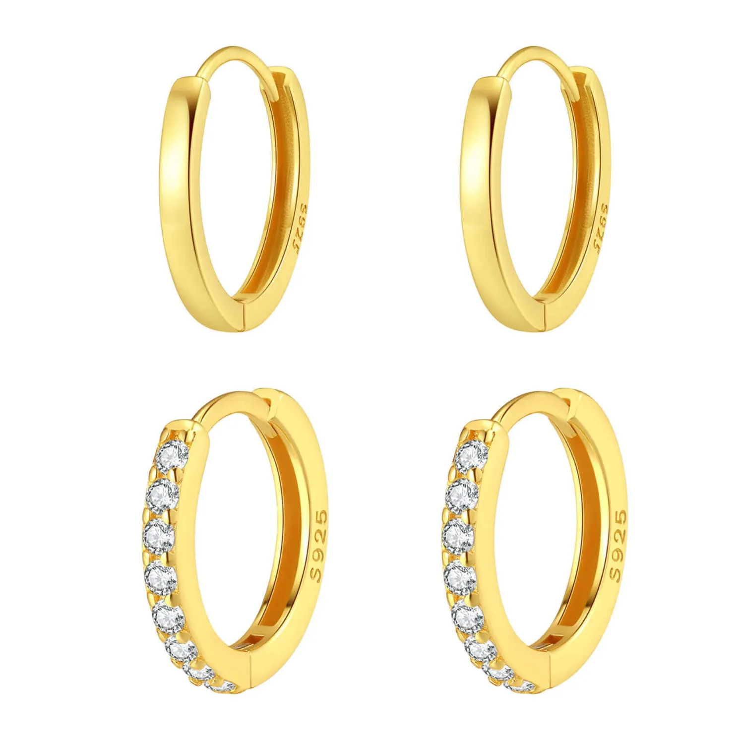 Earring Stack Sets | Creolen | Hey Happiness Klassische Band Creolen & Edelstein Huggie Ohrringe Set