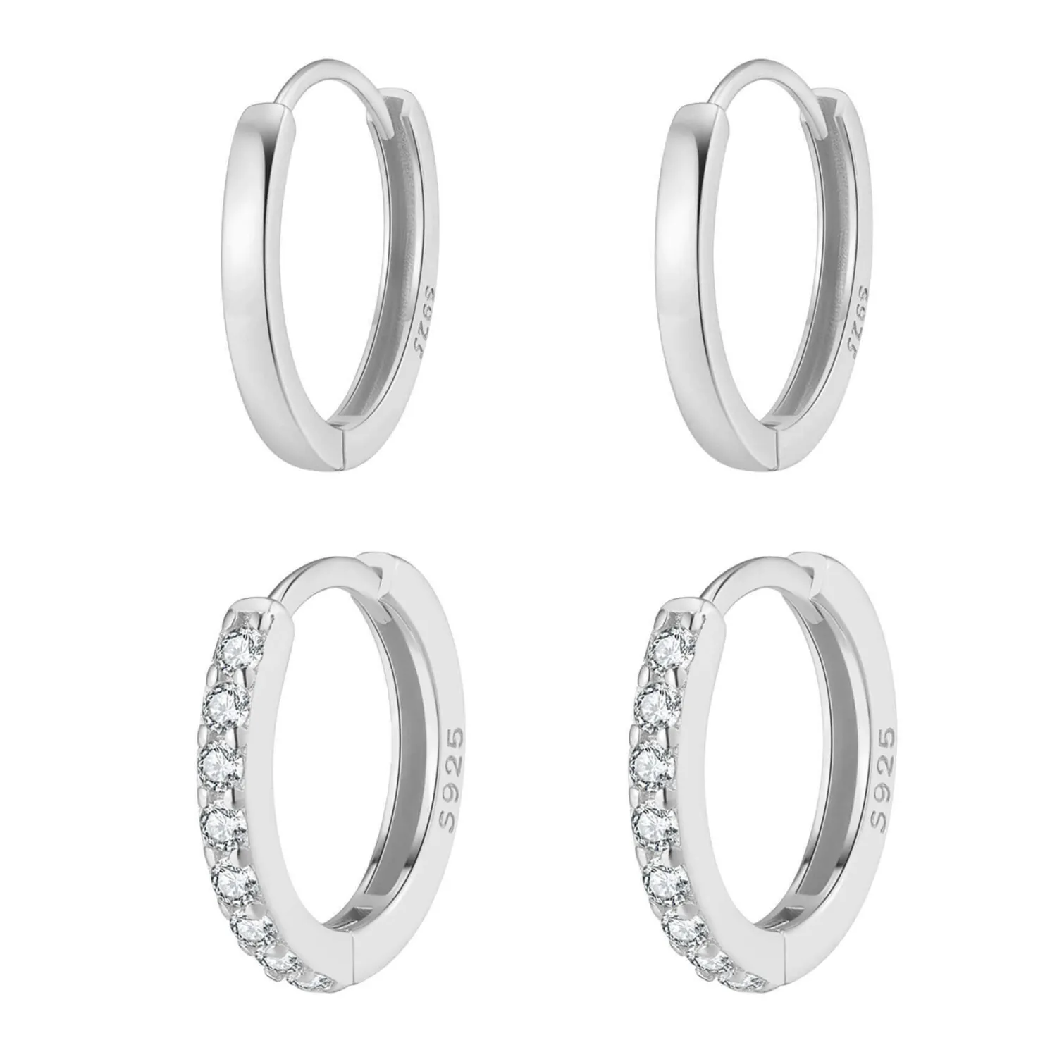 Earring Stack Sets | Creolen | Hey Happiness Klassische Band Creolen & Edelstein Huggie Ohrringe Set