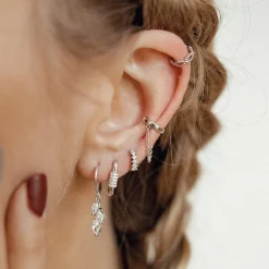 Ear Cuffs | Ohrstecker | Hey Happiness Klassischer Ear Cuff Ohrring mit Kettchen Sterlingsilber Silver