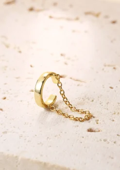 Ear Cuffs | Ohrstecker | Hey Happiness Klassischer Ear Cuff Ohrring mit Kettchen Sterlingsilber in Gold