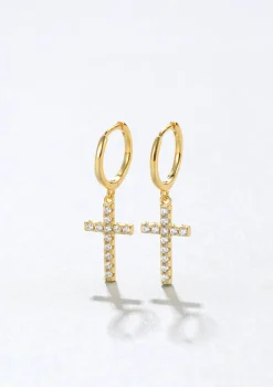 Huggie Ohrringe | Hey Happiness Kreuz Huggies Creolen Sterlingsilber in Gold