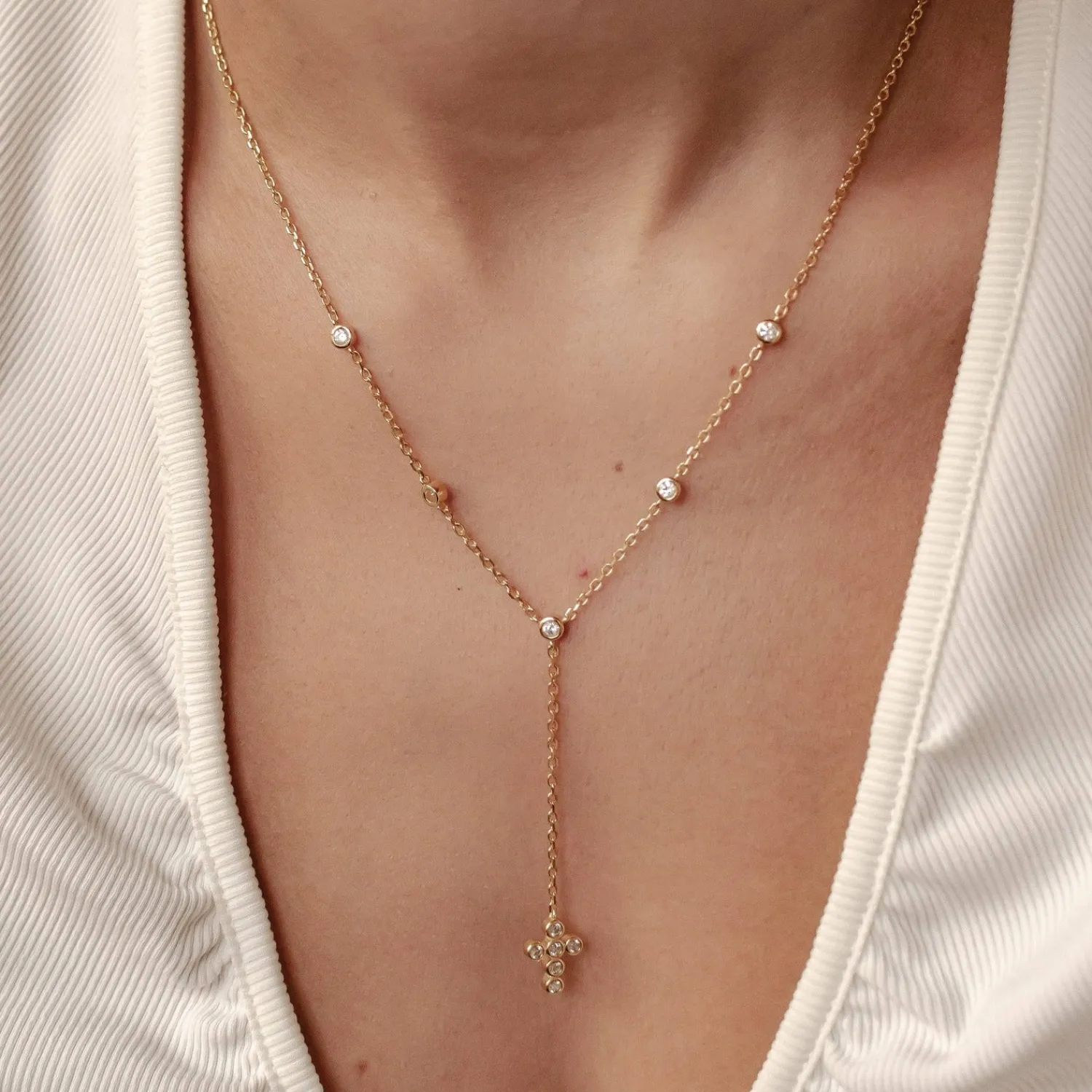 Lariat Necklaces | Filigrane Ketten | Hey Happiness Kreuz Y Lariat Kette aus Sterlingsilber