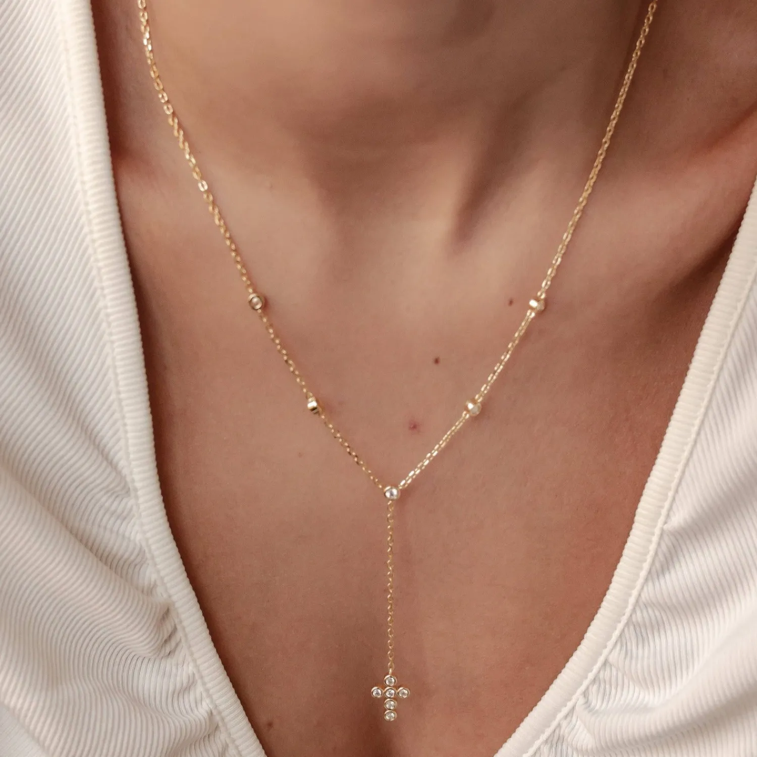 Lariat Necklaces | Filigrane Ketten | Hey Happiness Kreuz Y Lariat Kette aus Sterlingsilber