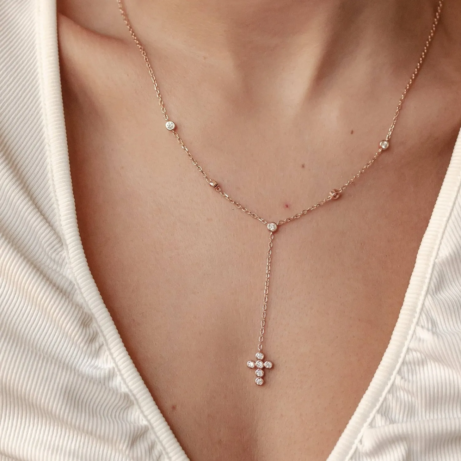 Lariat Necklaces | Filigrane Ketten | Hey Happiness Kreuz Y Lariat Kette aus Sterlingsilber