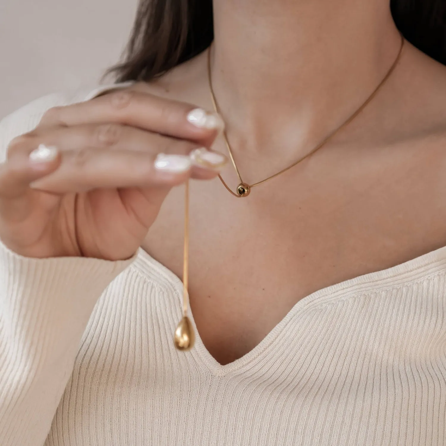 Filigrane Ketten | Lariat Necklaces | Hey Happiness Lariat Y Doppeltropfen Halskette aus Edelstahl