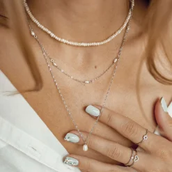 Necklace Sets | Choker Ketten | Hey Happiness Layering Ketten mit Perlen Sterlingsilber Set Silver