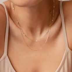 Necklace Sets | Hey Happiness 2 Layering Ketten Set Perlen Goldplattiertes Sterlingsilber