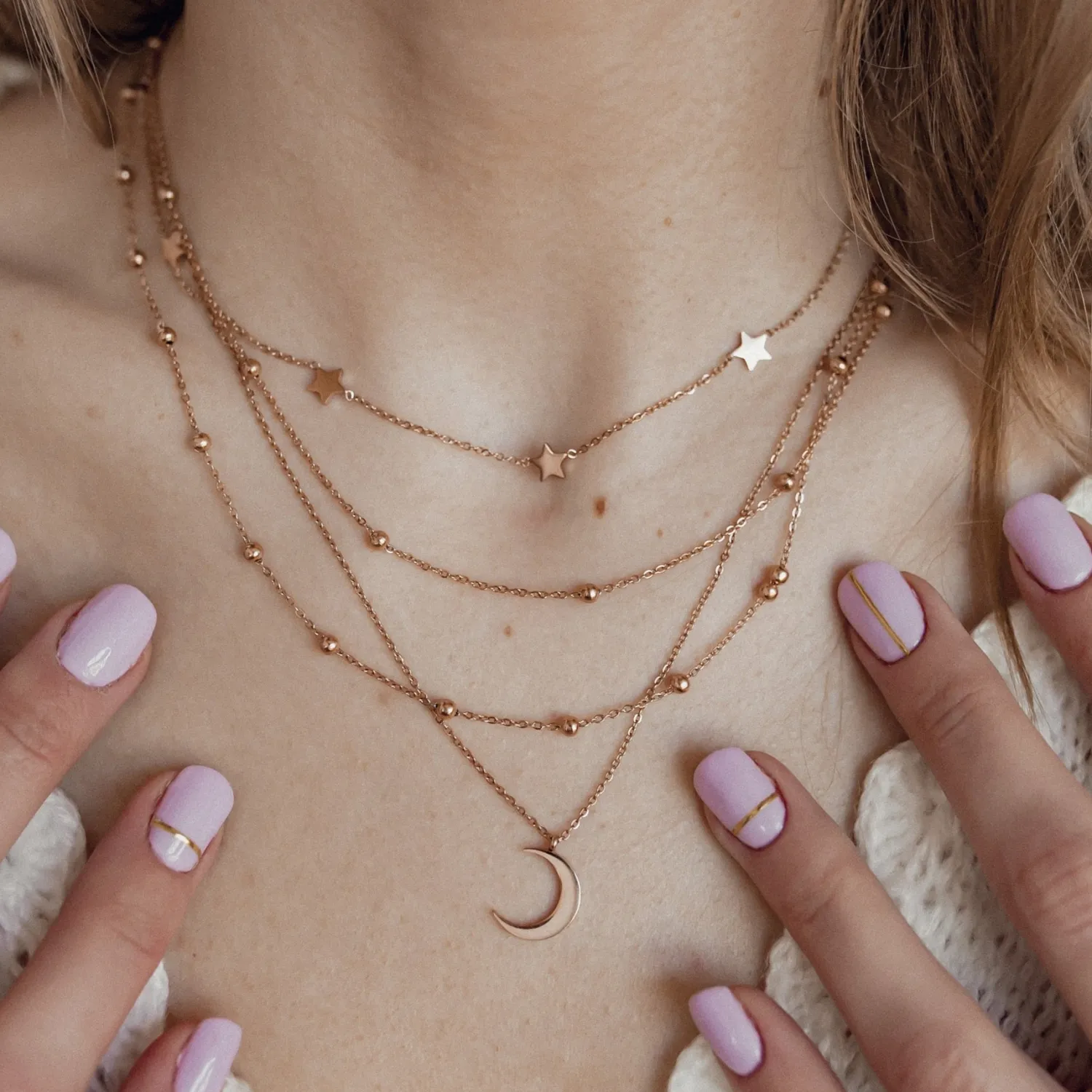 Necklace Sets | Hey Happiness Layering Ketten Sterne und Mond in Rosegold Rose Gold