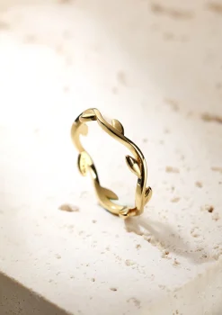Schlichte Ringe | Hey Happiness Lorbeer Ring Sterlingsilber in Gold