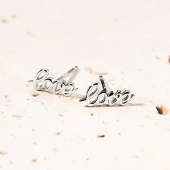 Ohrstecker | Hey Happiness Love Script Ohrstecker aus Sterlingsilber in Gold Silver