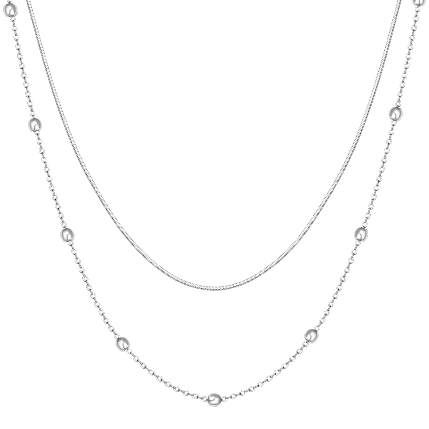 Filigrane Ketten | Hey Happiness Mehrreihige Kette Kügelchen Silber Silver