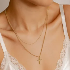 Filigrane Ketten | Hey Happiness Mehrreihige Kette Kreuz in farbe Gold