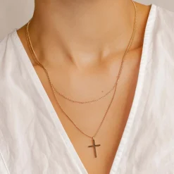Filigrane Ketten | Hey Happiness Mehrreihige Kette Kreuz in Rosegold Rose Gold