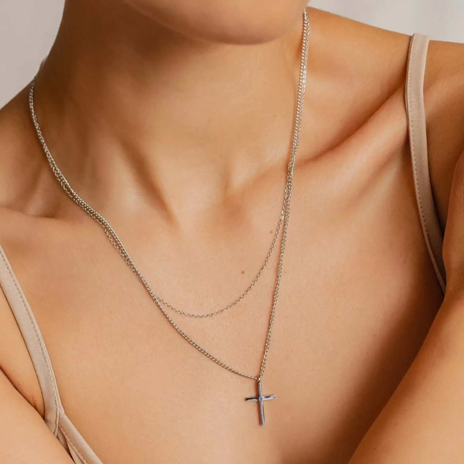 Filigrane Ketten | Hey Happiness Mehrreihige Kette Kreuz in Silberfarbe Silver