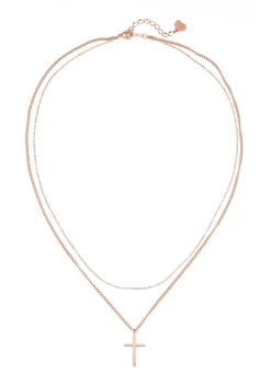 Filigrane Ketten | Hey Happiness Mehrreihige Kette Kreuz in Rosegold Rose Gold