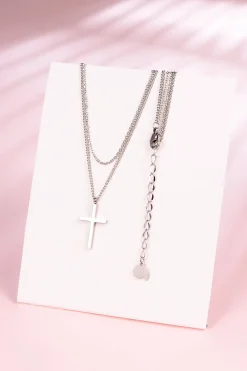 Filigrane Ketten | Hey Happiness Mehrreihige Kette Kreuz in Silberfarbe Silver
