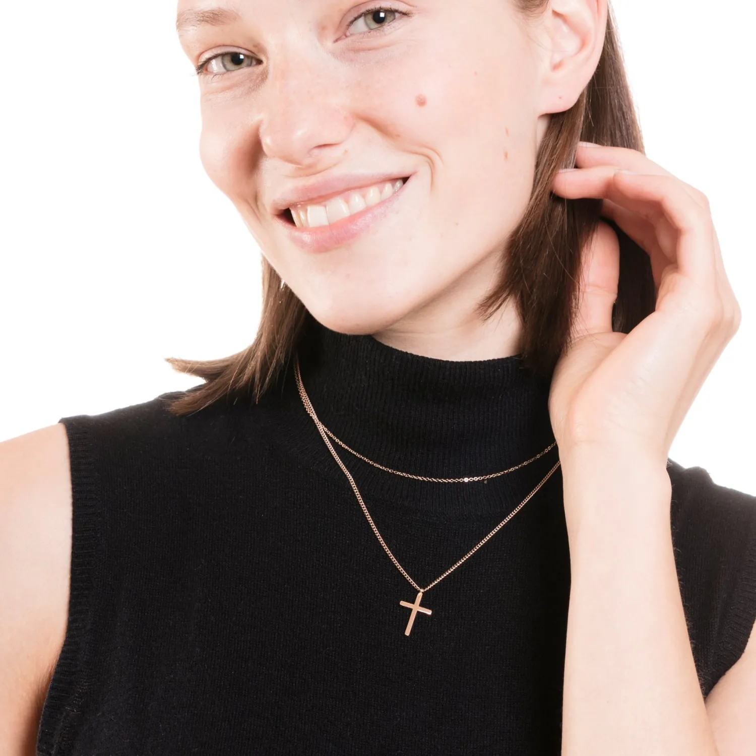 Filigrane Ketten | Hey Happiness Mehrreihige Kette Kreuz in Rosegold Rose Gold