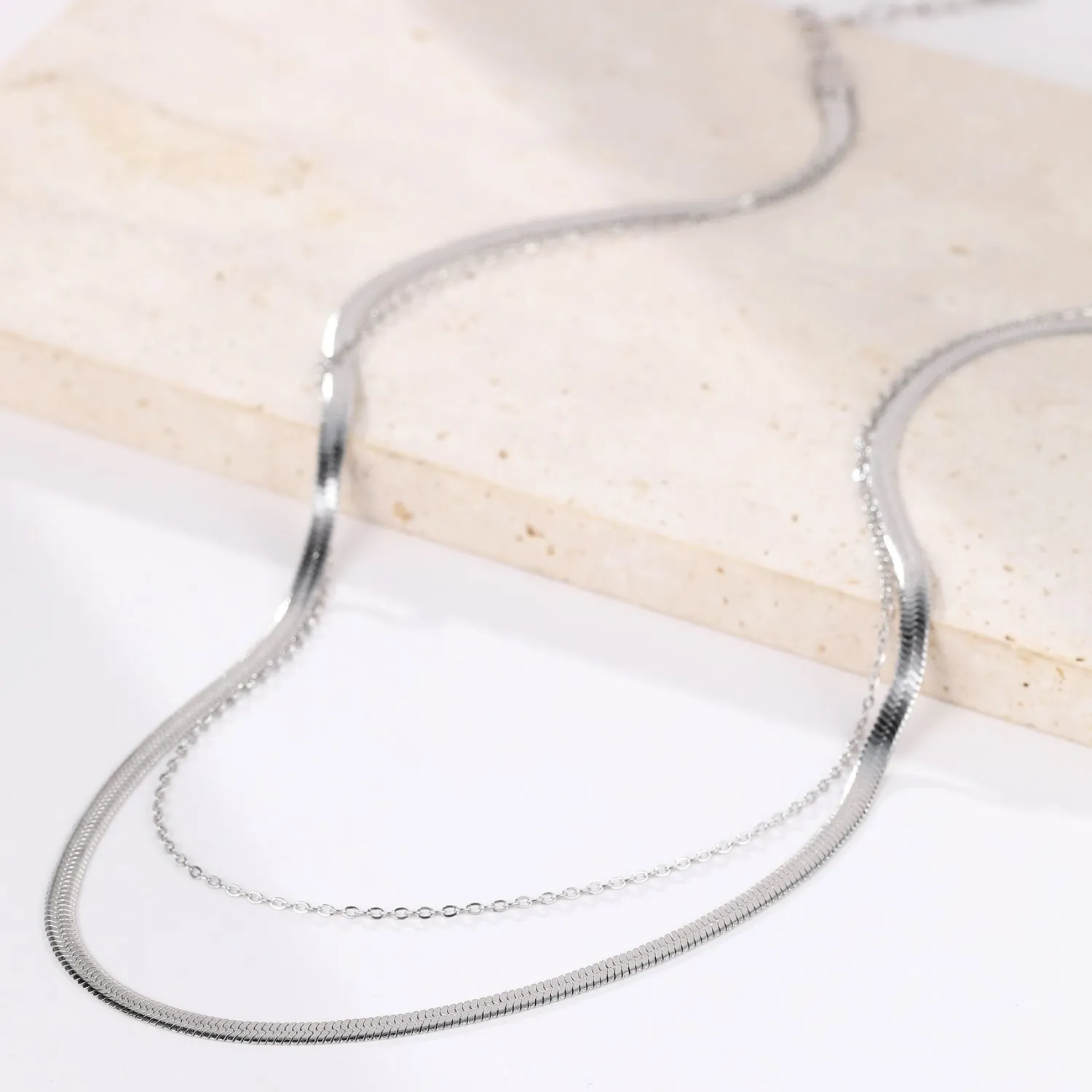 Filigrane Ketten | Hey Happiness Mix von Schlangenkette und Kabelkette in Silber Silver