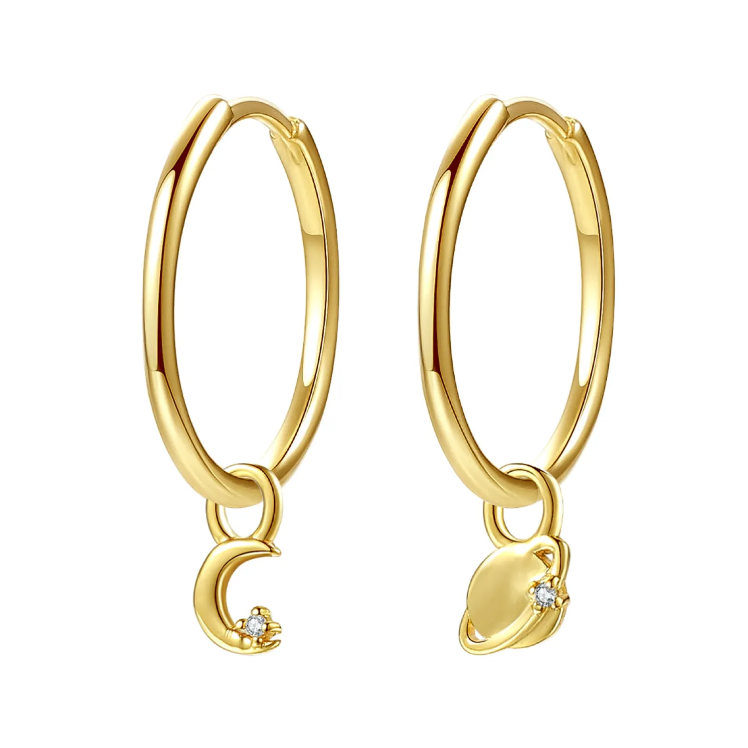 Creolen | Hey Happiness Mond und Planet Charm Creolen aus Sterlingsilber in Gold