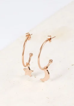 Creolen | Hey Happiness Mond und Stern Creolen in Rosegold Rose Gold